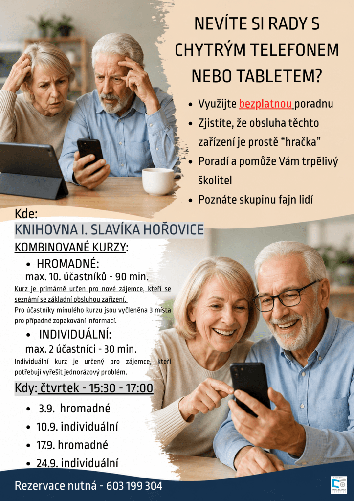 Poradna pro práci s chytrými telefony: Hromadné kurzy — Společenský dům, Hořovice